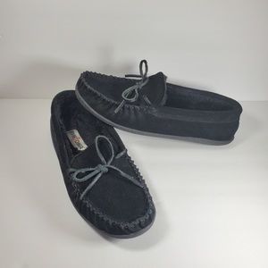 Womens Minnetonka Black Suede Leather Moccasins 11